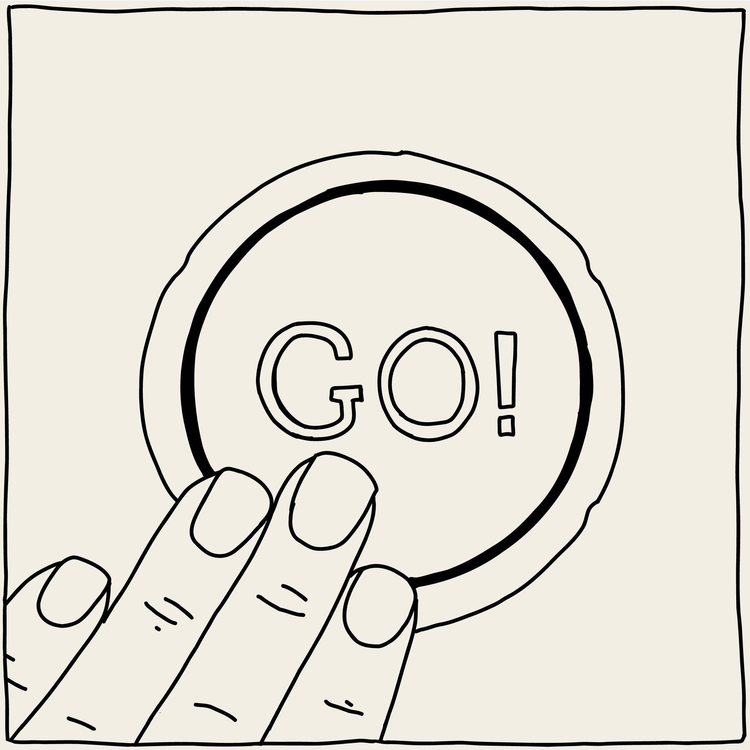 fingers pushing a large button that says go